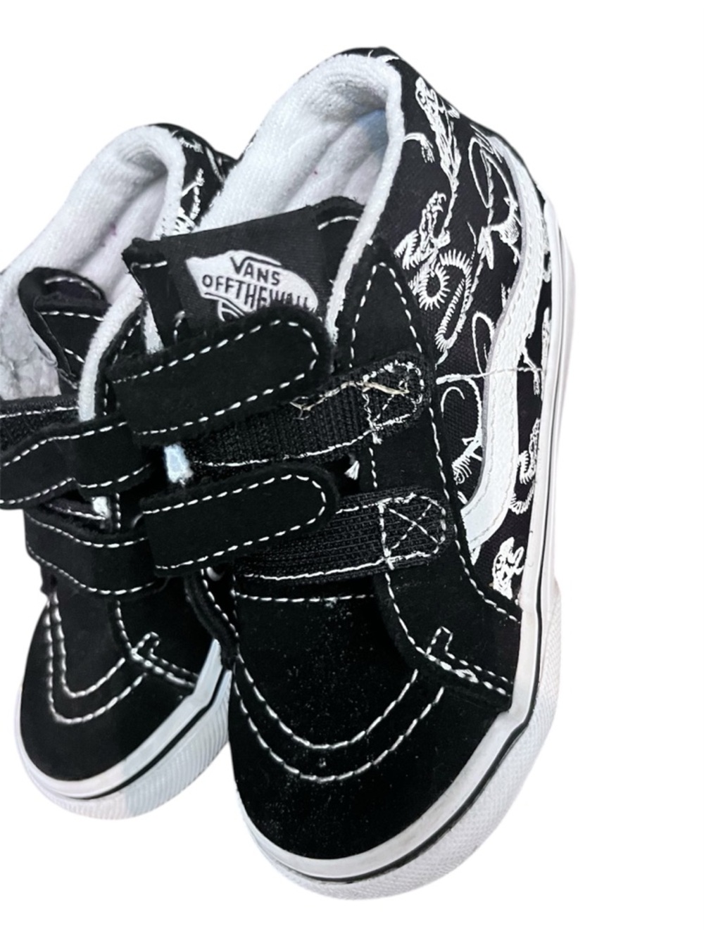 Vans Kids Black & White High-Top Velcro Sneakers with Graphic Print
